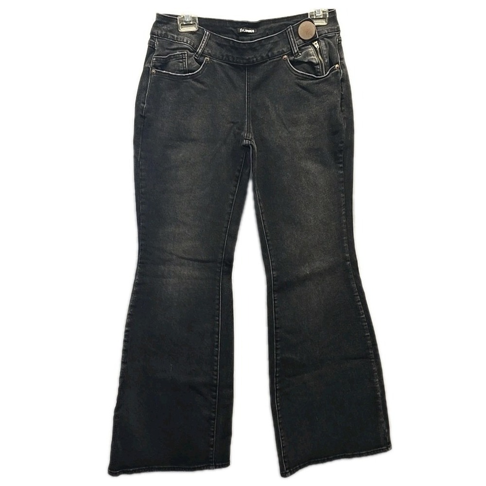 Flamingo Black Denim Flare Jeans sz S 30in Waist Low Rise Stretch Bell Bottom